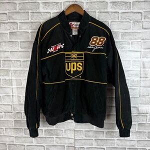 CHASE Authentics Dale Jarrett UPS #88 Black Leather Heavyweight Jacket Men LARGE